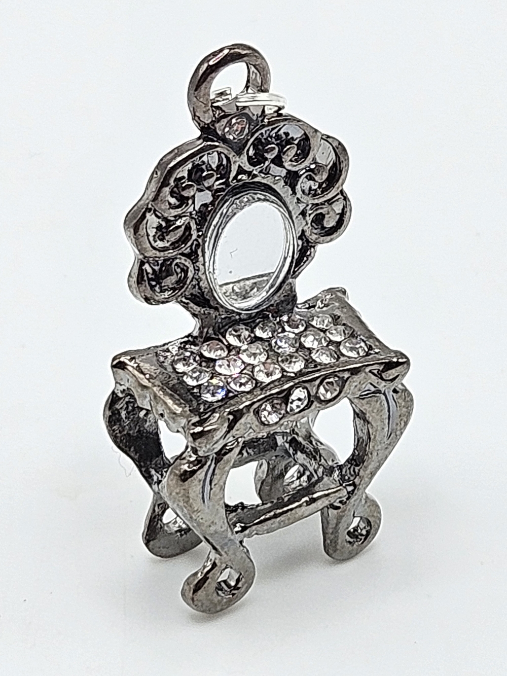 VINTAGE Victorian Style Silver Tone Dressing Table Vanity Mirror Pendant Charm